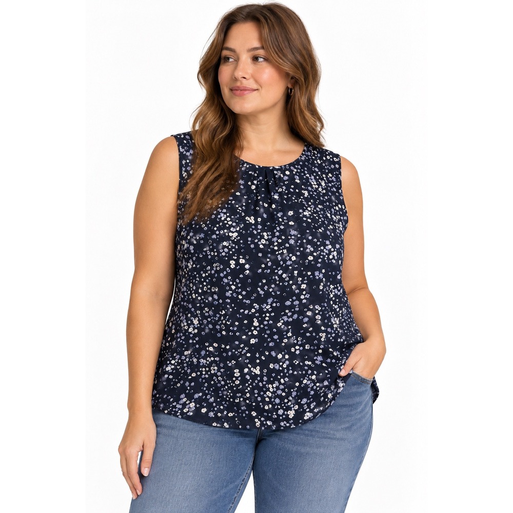 Pendleton Navy Blue Ditsy Floral Sleeveless Blouse Top Plus Size 18 Office